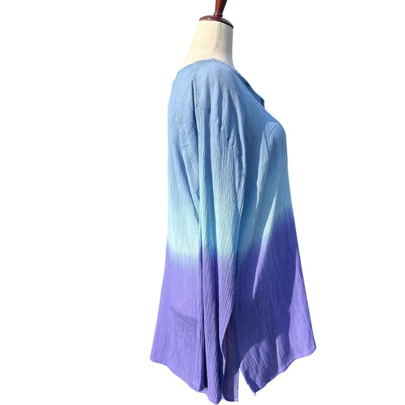 Cotton Gauze Butterfly Embroidered Tunic Top Wms 4XL Ombre Purple Boho Beachy - Picture 3 of 6